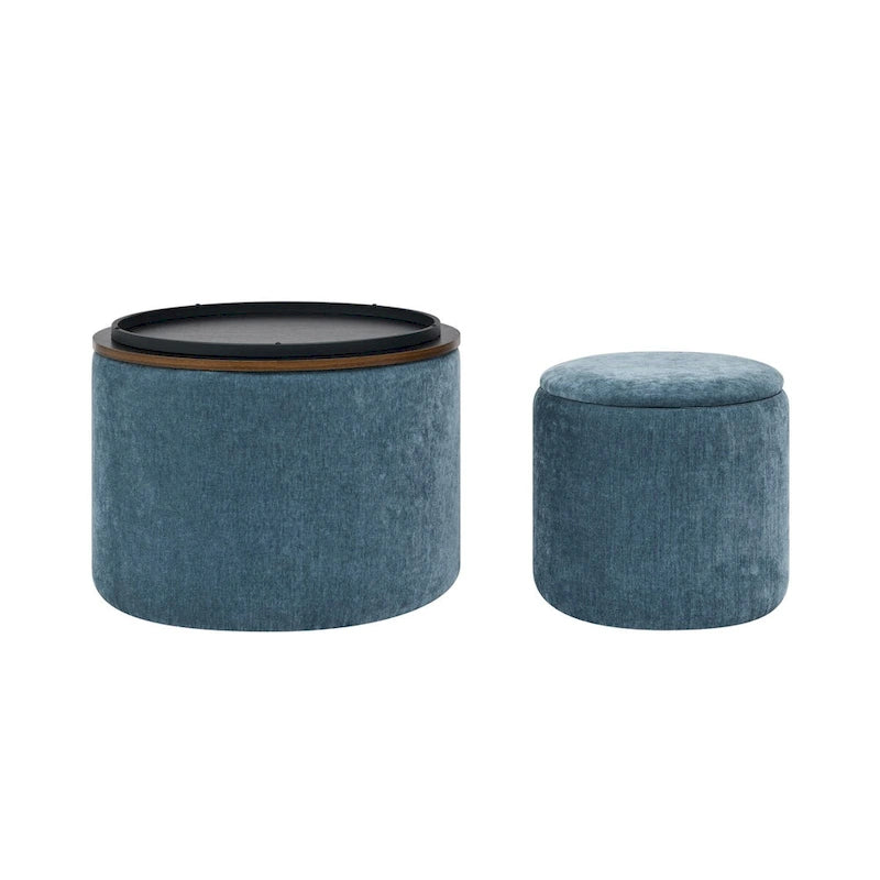 Pouf de rangement rond en chenille