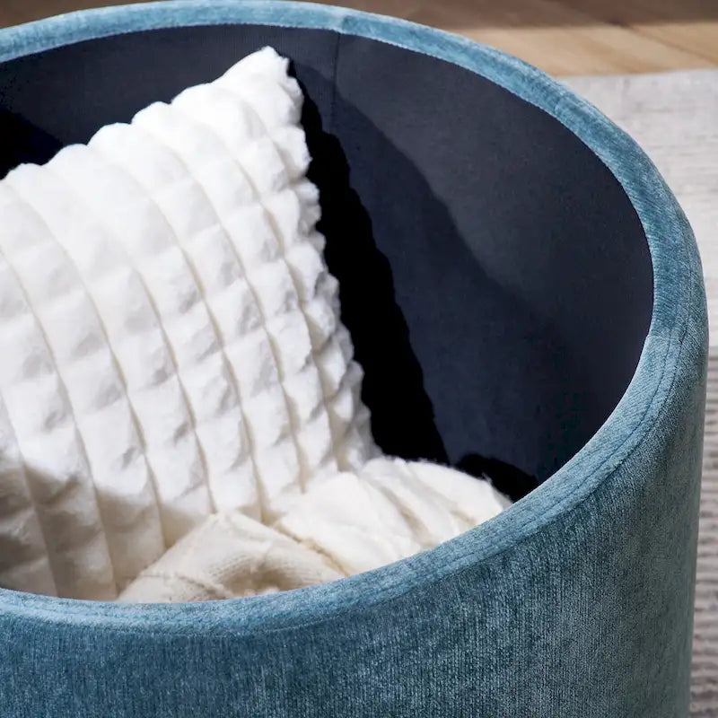 Pouf de rangement rond en chenille
