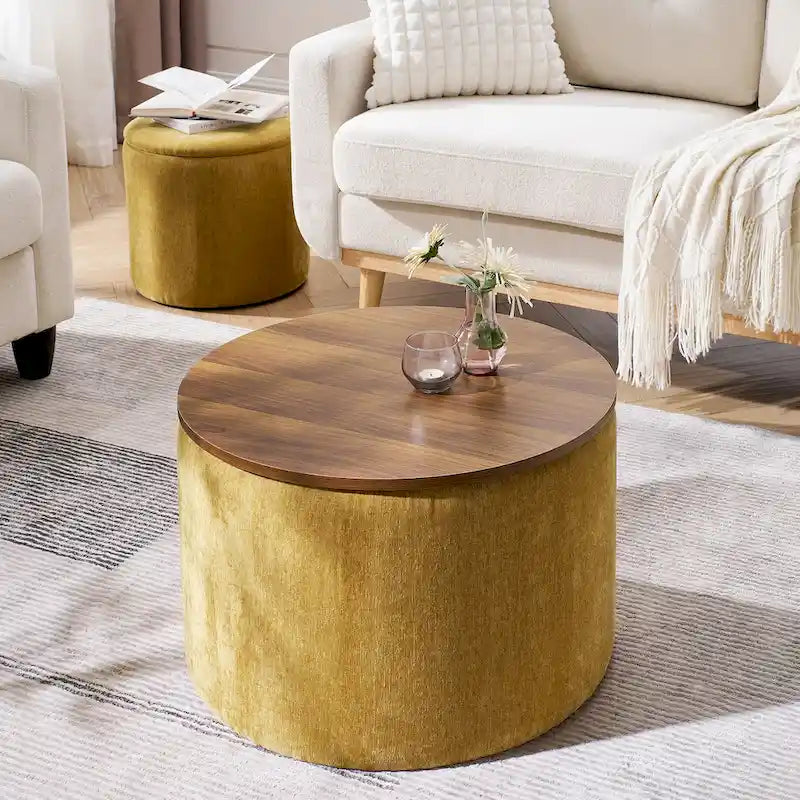 Pouf de rangement rond en chenille