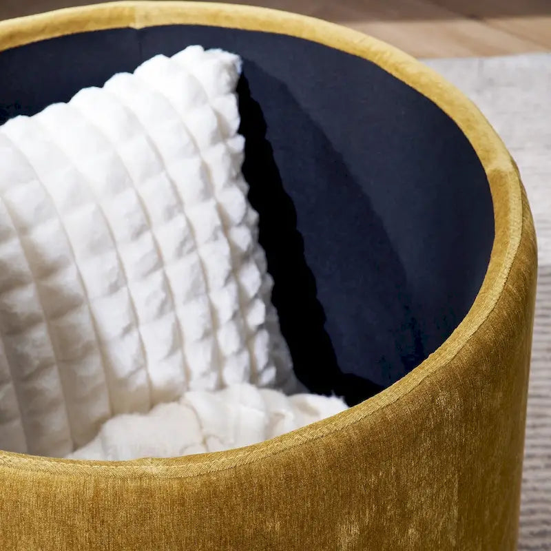 Pouf de rangement rond en chenille