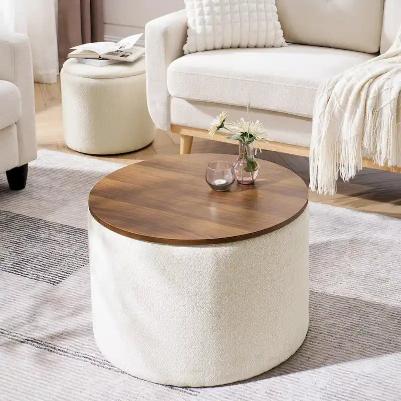 Pouf de rangement rond en chenille