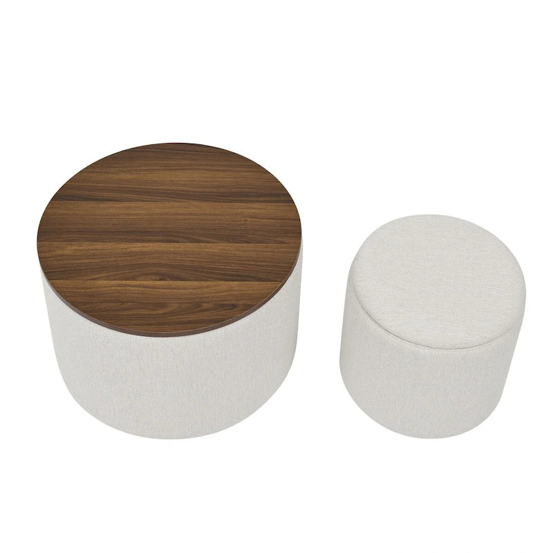Pouf de rangement rond en chenille