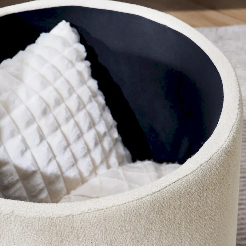 Pouf de rangement rond en chenille