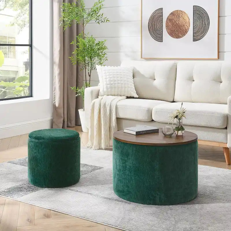 Pouf de rangement rond en chenille