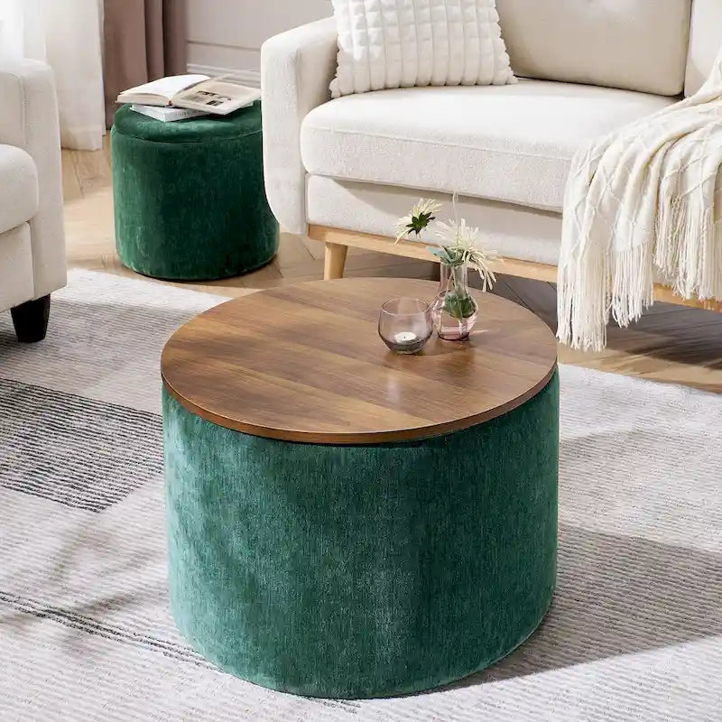 Pouf de rangement rond en chenille
