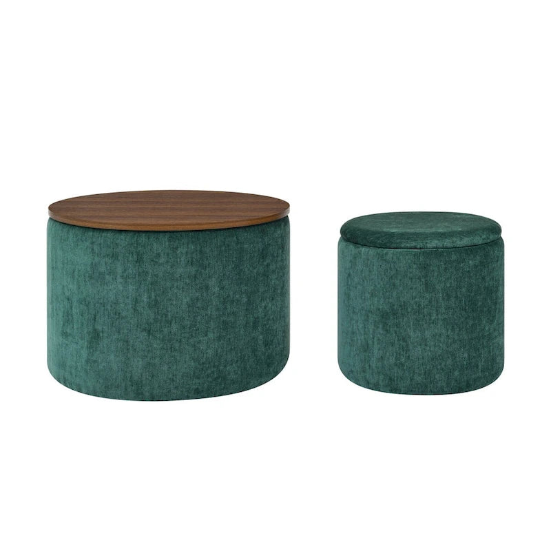 Pouf de rangement rond en chenille