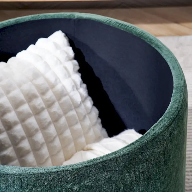 Pouf de rangement rond en chenille