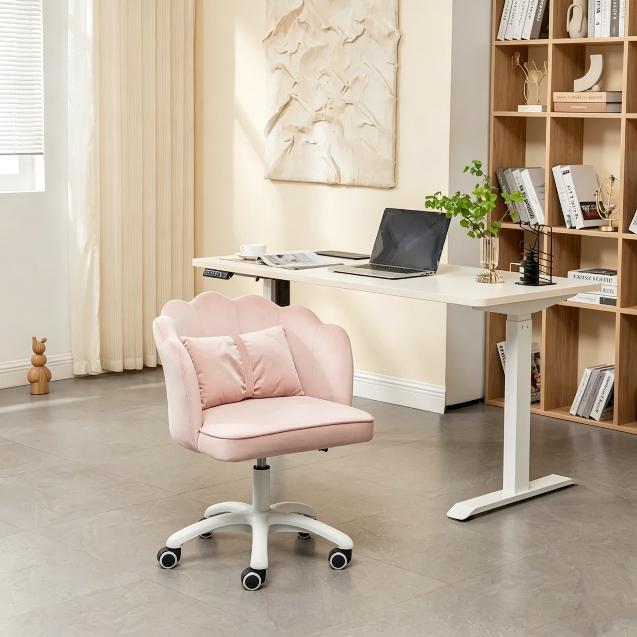 Chaise de bureau en velours festonné avec base en nylon